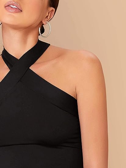 Women's Solid Criss Cross Halter Top Sleeveless