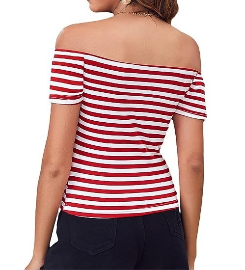 Women's Short Sleeve Fitted Off Shoulder Shirt  T-Shirt