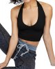 Women's Cropped Halter Top V Neck Cropped Tank Top Sleeveless Backless Top