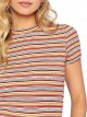 Women's Casual Multi Striped Ribbed Short Sleeve Solid Tee Knit Top