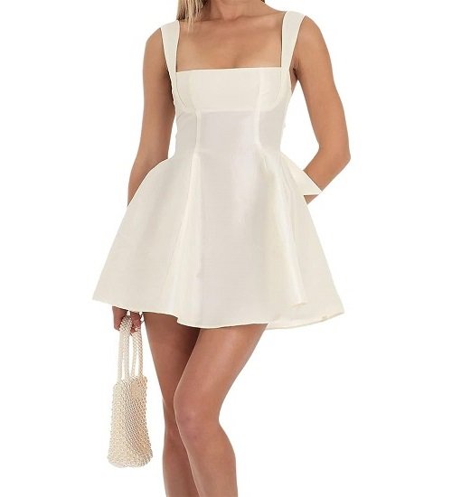 Women's Sleeveless Mini Spaghetti Strap Slim Dress Sexy Low Cut Short Dress