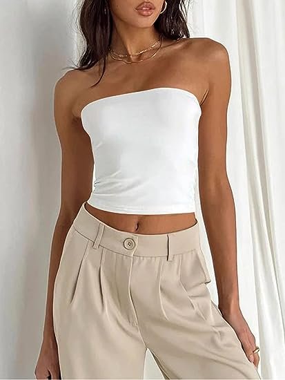 Womens Tube Tops Strapless Crop Tops Basic Backless Sleeveless Bandeau Tops