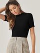 Women's Casual Basic Mock Neck Short Sleeve Rib Knit Tee Top